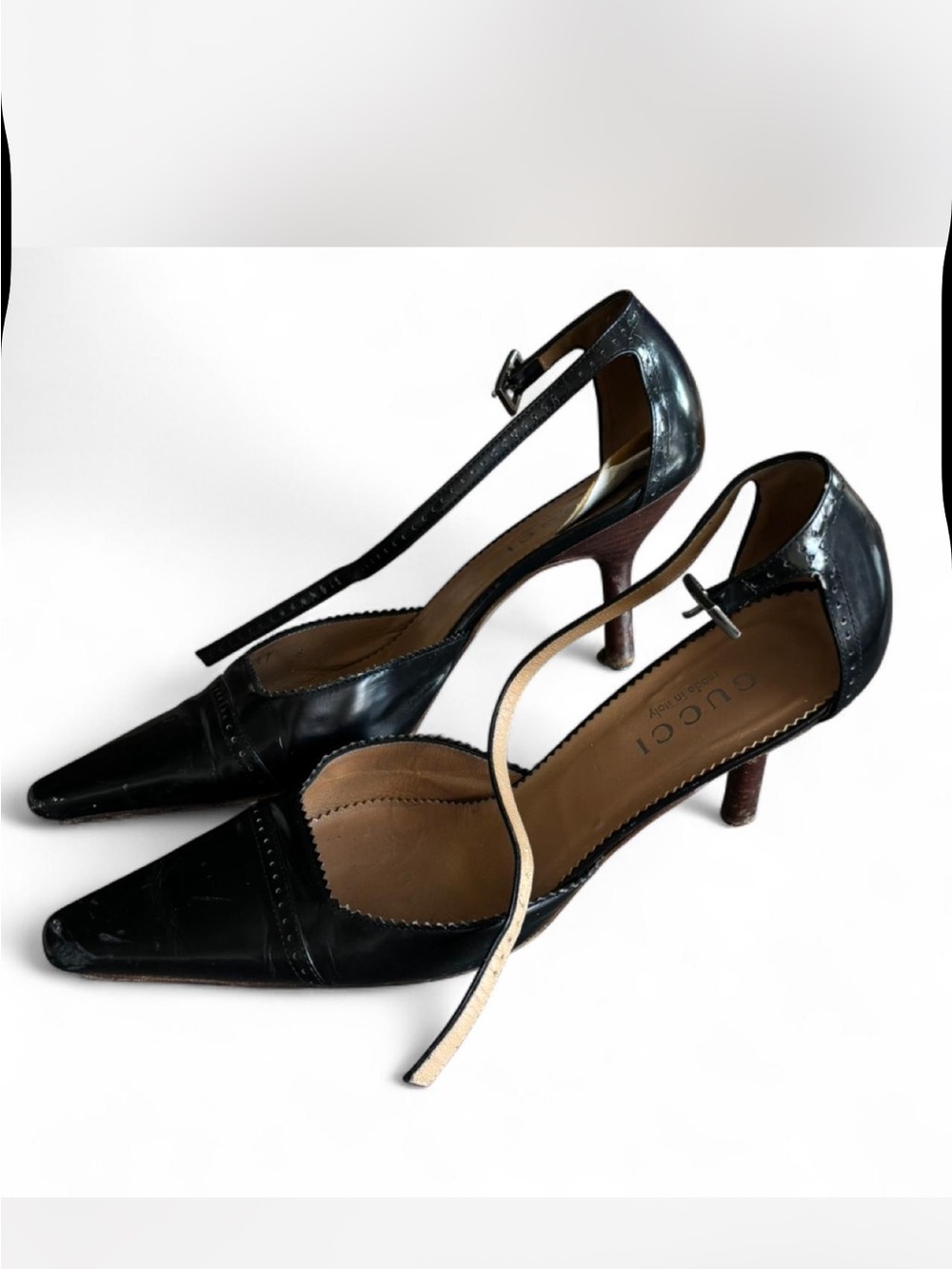 Gucci Black Patent Leather Pointed-Toe Mary Jane Heels